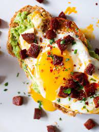 Egg And Avocado Toast With Crispy Chorizo Recipe Easy Brunch Recipes Gourmet Breakfast Brunch Recipes