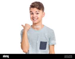 Cute teen boy pointing up, gesturing idea or doing number one gesture Stock  Photo - Alamy