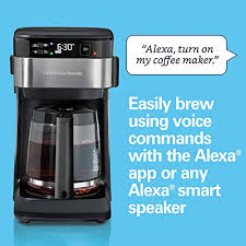 The hamilton beach 49980a is a coffee maker designed to be easily used and is able to deliver a single serve as well as a full carafe of brewed coffee. Hamilton Beach Works With Alexa Smart Coffee Maker Programmable 12 Cup Capacity Black And Stainless Steel 49350 A Certified For Humans Device Pricepulse