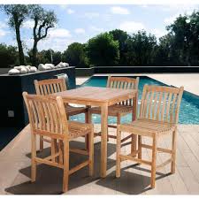 Amazonia Eden Teak 5 Piece Patio Bar Set Sc Ares 4boma The Home Depot Bar Height Patio Set Teak Patio Furniture Patio Bar Set