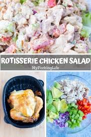 This Easy And Delicious Rotisserie Chicken Salad Is Made With Rotisserie Chicken Avocad Rotisserie Chicken Salad Delicious Healthy Salads Easy Chicken Recipes