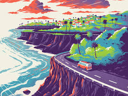 Green Flash Brewery West Coast Ipa Landscape Drawings Landscape Illustration Art