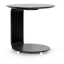 C Shaped Sofa Side Table Made Of Fiberglass In Black Finished With Rounded Top And Pedestal Using White Acrylic Feet Modern End Tables Modern Side Table Table