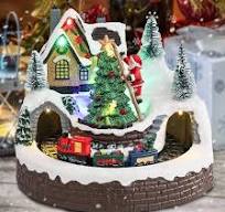 WONDER GARDEN Christmas Village Houses-Christmas Houses - Colorful Music  Snow Villages Figurine with Santa,Ladder,Christmas tree,Rotating Railway ...