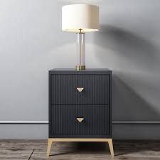 Small black bedside table with drawers. Maya Art Deco 2 Drawer Bedside Table In Dark Grey Furniture123