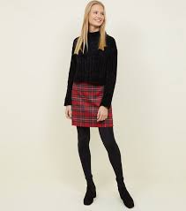 New look shirred mini skirt in embroidered daisy pattern. Red Tartan Check A Line Mini Skirt New Look