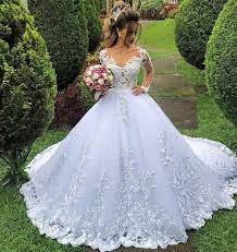 White Wedding Dresses Boho Long Sleeve Lace Applique Beaded Elegant Princess Wedding Ball Gown Ball Gowns Wedding Bridal Dresses Mermaid Ball Gown Wedding Dress