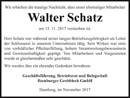 Traueranzeigen von Walter Schatz