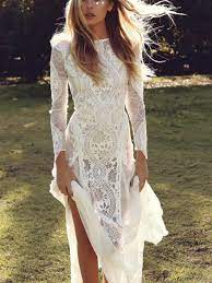 Entdecke sie dezente standesamtkleider in berlin von schlicht bis boho vintage über glamourös bis elfenhaft. Lang Eng Anliegende Ruckenfrei Spitze Tull Weiss Brautkleid Dresstells Com
