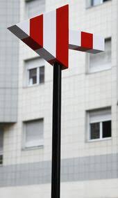 Black And White Arrow Road Sign Meaning Inspired By Daniel Buren Stripes Colour Shapes Design Red White Arrow Sign Black Wayfinding Design Environmental Graphic Design Arrow Signage