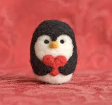 Needle Felted Penguin Valentine Heart Etsy In 2021 Felt Penguin Needle Felting Projects Needle Felted Animals