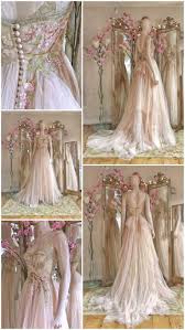 A painterly style for a medieval muse bridal gown. Blush Tulle Wedding Dress With Cherry Blossom Embroidery By Joanne Fleming Design Blush Tulle Wedding Dress Tulle Wedding Dress Fairytale Dress