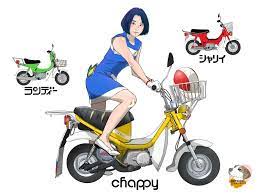 昭和の原付バイクー初代ママ 原チャリ なっちゃんとかくれんぼ 原チャリ バイクアート 車 イラスト