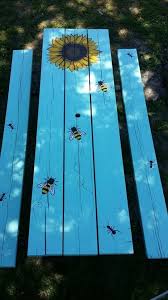 Pin By Dana Schertz On Sunflower Kitchen Decor Diy Picnic Table Picnic Table Makeover Painted Picnic Tables