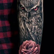Black And White Owl And Rose Tattoo Designs Owl And Rose Tattoo Best Tattoo Design Ideas Owl Tattoo Birds Tattoo Red Bird Tattoos