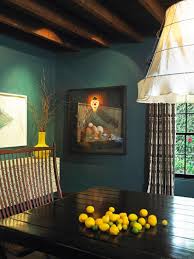 But i asked him to give it a chance. Dark Teal Blue Dining Room With Wood Ceiling Hgtv