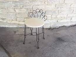 Regency Mid Century Vanity Chair Black Wire White Upholstered Etsy Mid Century Vanity Vanity Chair Vanity Stool