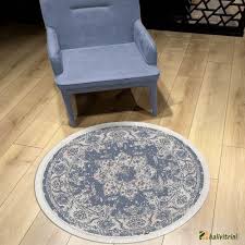 Karmen Daire Hali 130x130 Truva 8312 Mavi Krem Ev Dekoru Halilar Mavi