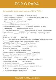 Completa Con Por O Para Spanish Worksheets Learning Spanish Teach Me Spanish