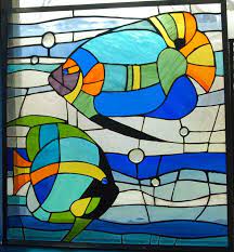 20 1 2 X 21 1 2 Stained Glass Panel Of Colorful Angel Fish Price Of Shipping Depends On Where Th Stained Glass Suncatchers Stained Glass Stained Glass Windows