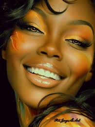 Happy Friday ** inspired by Cherise Williams-George realistic illustration  of a caramel skin tone African American woman, ombre voluminous curly afro  that covers her eyes detailed sweatshirt that says "Happy Friday"