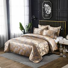 Satin comforter 7 damask floral flocking satin comforter set brown. Luxury Silk Like Comforter Sets Queen Satin Jacquard Paisley Brushed Heart Quilted Bedding Sets With Pillowcases Shefinds