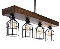 Farmhouse Lighting Triple Wood Beam Rustic Decor Chandelier Light Great In Kitchen Bar Industrial Island Billiard Foyer And Edison Bulb Wooden Vintage Reclaimed Four Light With Cages Smooth Walmart Com