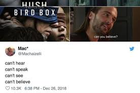 45 hilarious quiet memes of october 2019. The New Bird Box Meme Is Can T Hear Can T Speak Can T See And It S Too Funny