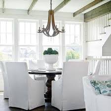 We did not find results for: Whitewashed Trestle Dining Table With Light Gray French Square Back Dining Chairs Cottage Dining Room
