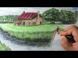 كيفية رسم منظر طبيعي بالالوان الخشبية من الخيال youtube painting art lesson flower painting pencil portrait