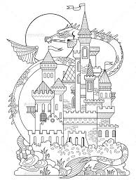 Castle And Dragon Coloring Book Vector Castle Coloring Page Coloring Books Coloring Pages