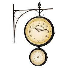 28% off wireless bluetooth alarm clock phone charger fm radio table digital thermometer with alarm clock display desktop clock for home decor 5 reviews cod. Grand Central Indoor Outdoor Wall Clock Thermometer Outdoor Wall Clocks Bracket Clocks Outdoor Clock