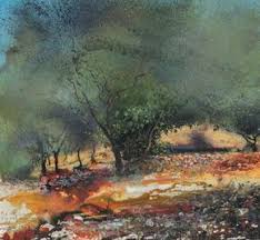 The Enormous Fig Tree Between The Olive Trees Magpies Cackle And Croon 2015 In Mixed Media On Paper By Kurt Jackson Kurt Jackson Art Fine Art