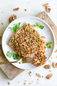 Place the vinegar, onion, soy sauce, honey, sugar, garlic, and red pepper flakes into a blender. Pecan Crusted Honey Mustard Salmon In Foil Wholesomelicious