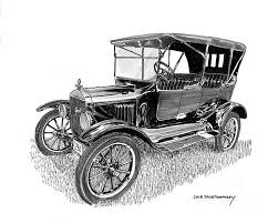 Pen Ink Drawings Of Vintage Fords Antique Ford Sedans Old Fords 1922 Ford Touring Sedans Black Cool Car Drawings Ink Pen Drawings Automotive Illustration
