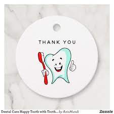 Dental Care Happy Tooth With Toothbrush Thank You Favor Tags Zazzle Com Dental Dental Care Favor Tags