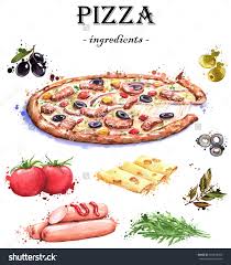 Hand Drawn Watercolor Food Illustrations Isolated Drawings Of The Pizza Ingredients Cheese Watercolor Food Illustration Watercolor Food Food Illustrations