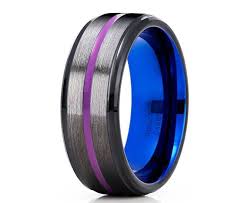 Mens Black And Blue Tungsten Wedding Bands Purple Tungsten Ring Gunmetal Tungsten Ring Tungsten Wedding Band Anniversary Ring Men Women Blue Tungsten Ring Brush Ring Tungsten Wedding Bands Rings For Men Plating Process