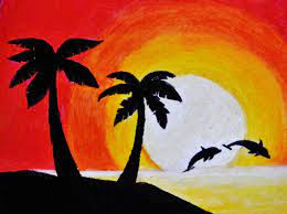 How to paint blue water background and turtle silhouette. Sunset Beach Silhouette W Dolphins In Pastels By Wonderrealm On Deviantart