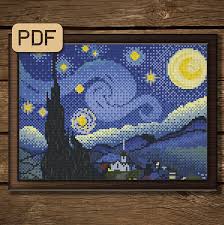Starry night cross stitch patterns. Van Gogh Starry Night Cross Stitch Pattern Painting Cross Etsy In 2021 Starry Night Van Gogh Cross Stitch Patterns Cross Paintings