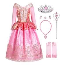 Girls Princess Dress Up Aurora Costume With Accessories Wish In 2020 Dress Up Costumes Princess Dress Up Aurora Costume