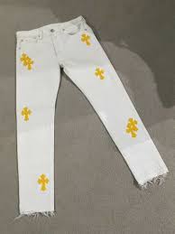 Submitted 10 hours ago by coochiesweat. Chrome Hearts Men S White Denim W Yellow Leather Jeans 32 30 Ebay Leather Jeans Yellow Leather Chrome Hearts