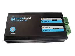A cheap usb relay available from ebay with 1,2,4 or 8 relay output. Punchlight Relay Switchbox Usb