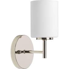 Progress Lighting Replay 1 Light Polished Nickel Bath Sconce With Frosted Glass Shade P2131 104 The Home Depot Bathroom Wall Sconces Progress Lighting Sconce Lighting