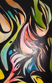 Peter has overcome this in his painting by picking up on one of the background colours, the yellow in a chart, and adding this as a vignetted area to effectively frame the face. Fantasies With Black Background Painting By Madina Kanunova
