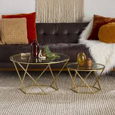 Coffee table, stacking round glass coffee table set brass and glass coffee table australia: Eden Bridge Designs Mid Century Modern Wood Nesting Tables For Living Room Bedroom Home Office Set Of 2 Geometric Design Glass Gold 71x71x41 Cm Amazon Co Uk Home Kitchen