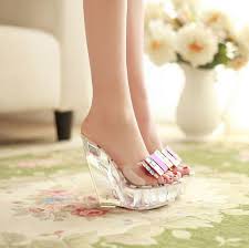 Shoes Clear See Through Heel Wedges Pvc Fashion Girl High Heels High Heel Slippers Girls High Heels Crystal Sandals