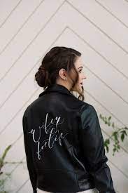 Black Leather Jacket With Custom Calligraphy Wifey For Life Perfect For Your Recessional Grand Entrance Or Send Offbeat Bride Black Tie Wedding Wedding Night
