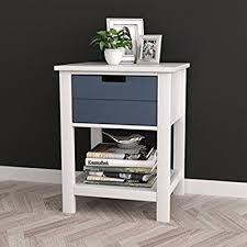 White Grey Finish Two Tone Modern Mid Century Style Nightstand Side Table With Drawer And Shelf Side Table With Drawer Bedroom Night Stands Mid Century Style