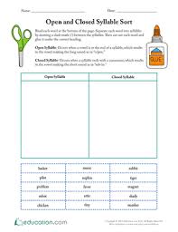 Open And Closed Syllable Sort Worksheet Education Com In 2020 Open Syllables Syllable Worksheet Closed Syllables